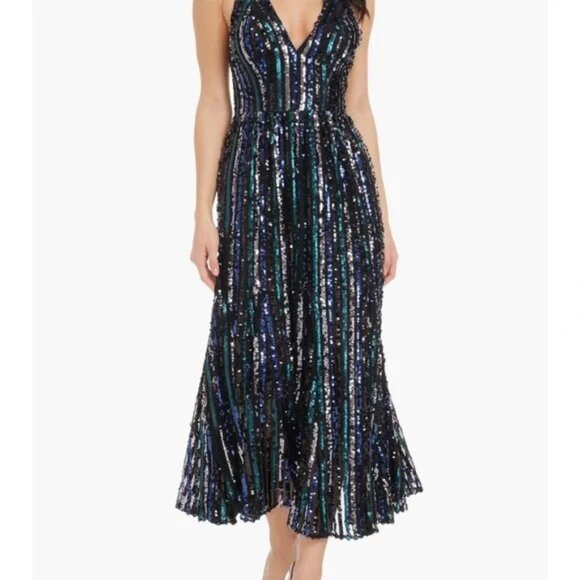 Dress the Population Sarai Sequined halter Cocktail Dress size small NWT - Picture 4 of 13